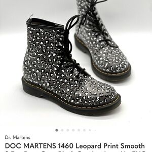 DOC MARTENS 1460 Leopard Print Smooth 8 Eye Boot Gray Black Combat Lace Up EUC